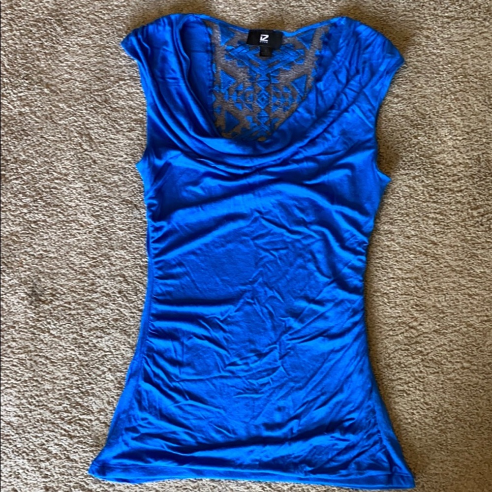 Blue Cute Fitted Top with Aztec Lace Back
